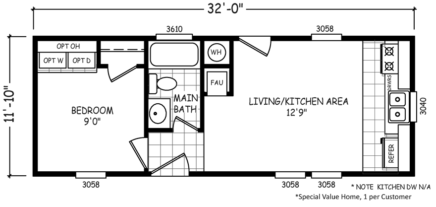 Micro 12 X 32 379 sqft Mobile Home | Factory Select Homes